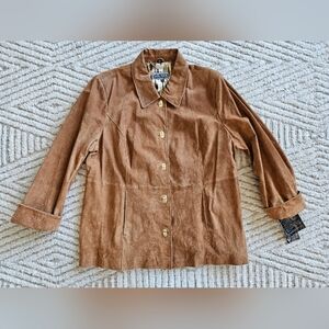 NWT Guillaume Caramel Suede Genuine Leather Jacket Women 2X Leopard Print Lining